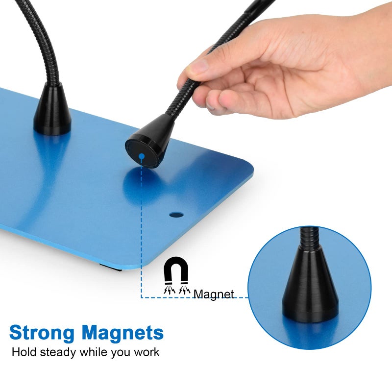 Toolour Magnetic Helping Hands Soldering, Helping Hand Tools, Third Hand with Vise Clamp, Adjustable PCB Holders, Soldering Arms, Extra Large Heavy Duty Base for Soldering Station Electronic Welding Jewelry - Image 5